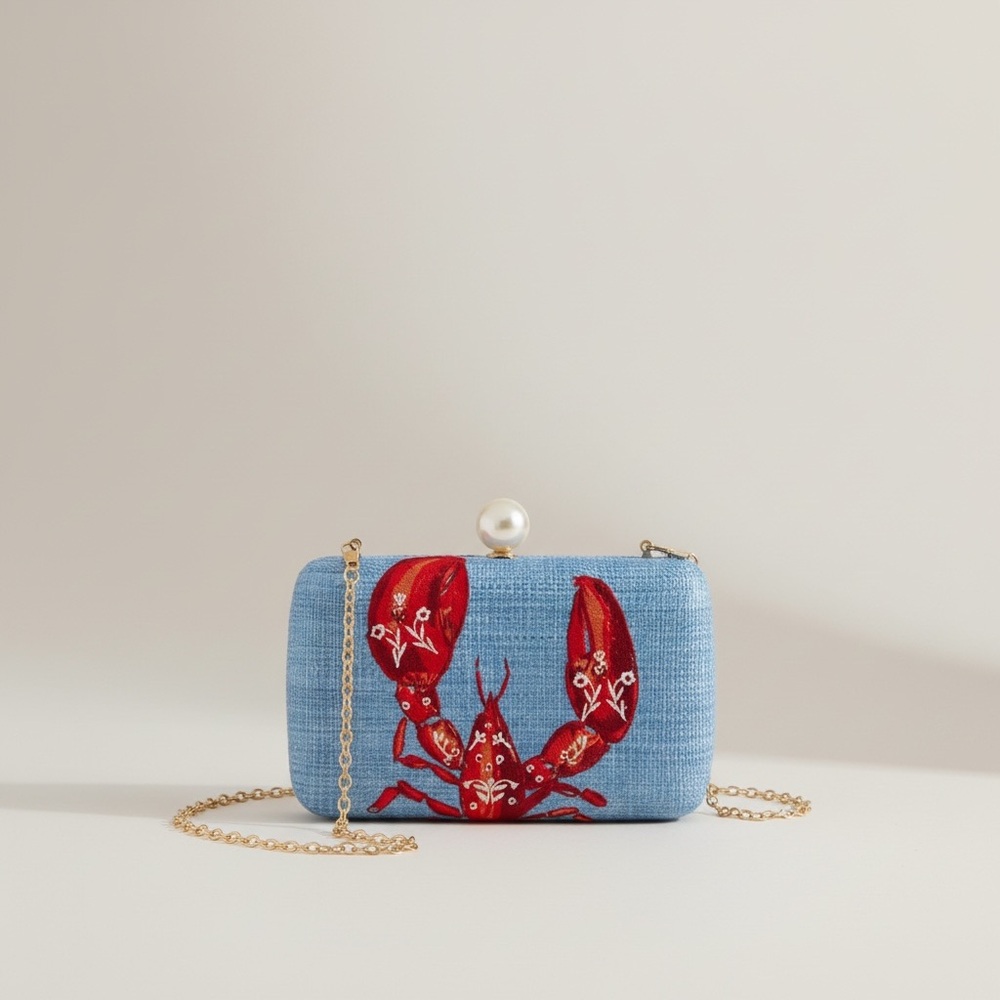 Shiraleah Claudia Minaudière Blue Lobster Clutch Crossbody NWT